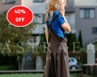 Special 40% OFF, M Size, Loose Drop Crotch Black Maxi Women's Overalls/Jumpsuit, Baggy Wide Maxi Legs Plus Size Romper by Astraea