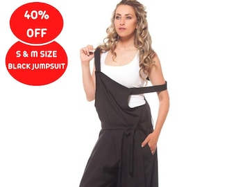 Special 40% OFF, S & M Black Wide Leg Jumpsuit, Black Women's Overalls, Casual Jumpsuit, Plus Size Jumpsuit, Party Black Romper, by Astraea