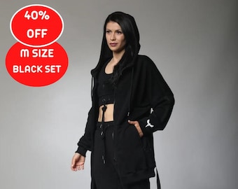 40% SALE, Size M Set, Leisure Set of 2, Yoga Pants Set, Sports Outfit, Valentine Gift, Sweatshirt Pants Set, Hooded Goth Set, Gift for Her