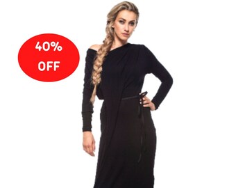 40% SALE, Size M Sweater Dress, Wool Dress, Black Knitted Dress, Women Maxi Dress, Plus Size Dress, Long Wool Dress, Gothic Dress, Sweater
