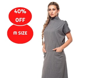 VENTE 40 %, robe en laine taille M, robe grise, robe femme, vêtements en laine, robe longue, robe à manches courtes, robe longue grande taille, robe chaude