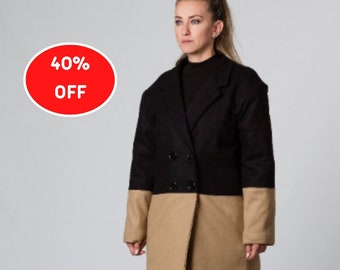 40% SALE, Größe L Winter Wollmantel, Kaschmir Mantel, Plus Size Kleidung, Frauen Wintermantel, Übergroßer Mantel, Bunter Mantel, Warmer Mantel, Wollmantel