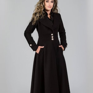 Victorian Coat, Winter Military Coat, Wool Cashmere Long Overcoat, Black Maxi Coat, Custom Size Coat, Winter Clothing, Womens Clothing