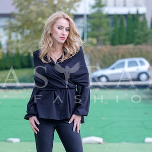 Black Blouse, Women Blouse, Plus Size Clothing, Chiffon Blouse, Black Blazer, Plus Size Blouse, Winter Blouse, Long Sleeve Blouse, Goth