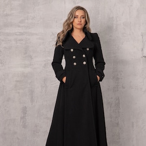 Floor Length Winter Riding Coat, Wool Princess Overcoat Floor Length Winter Riding Coat, Wool Princess Overcoat
