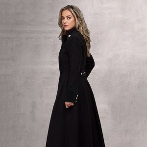 Long Elegant Formal Coat, Military Style Wool Winter Overcoat, High Neck Collar Coat, Double-Breasted Maxi Full Length Coat, Plus Size Coat