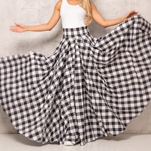 Maxi Tartan Skirt, Plaid Skirt, Maxi Pleated Skirt, Victorian Skirt, Walking Skirt, Black & White Long Skirt, Custom Womens Clothing