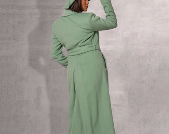 Pale Green Coat for Women, Wool Winter Jacket, Womens Clothing, Plus Size Clothing, Custom Made
