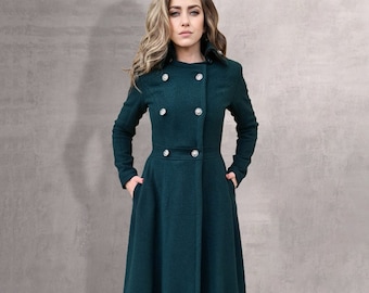 Winter Maxi Coat, Double-Breasted Women's Long Coat, Fit and Flare Coat, Full Length Coat, Women Wool Coat, Cashmere Coat, Gothic Clothing