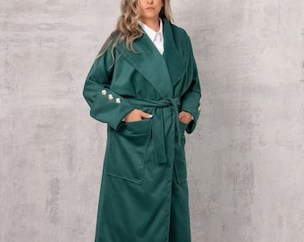 Cappotto verde smeraldo, cappotto invernale aperto sul davanti, cappotto stile boho, trench lungo verde, abbigliamento taglie forti, cappotto lungo oversize