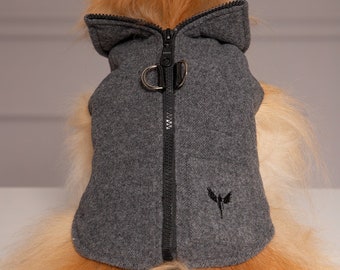 Gray Warm Yorkie Overcoat with Zipper & Snap Hook Eyes - Suitable for Small Dogs with Long Fur - Dog Coat Outside, Pet Clothing, Puppy Vest