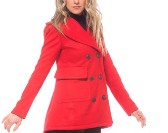 Wool Coat, Red Coat, Winter Coat, Women Fashion, Plus Size Clothing, Button Coat, Avant Garde Coat, Plus Size, Fleece Coat, Warm Winter Coat