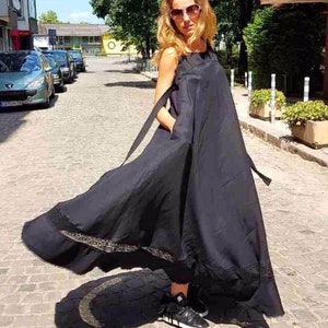 Black Linen Dress Linen Clothing Linen Kaftan Dress Tank Dress Linen Maxi Dress Gothic Clothing Black Maxi Dress Oversized Dress