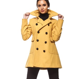 Wool Peacoat for Women, Yellow Coat, Cashmere Coat, Plus Size Clothing, Yellow Winter Overcoat, Rockability Jacket, Elegant Coat, Warm Coat