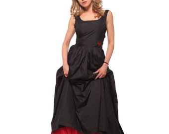 Gothic Inspired Black Maxi Dress, Full Flowy Taffeta Dress, Wedding Guest Dress, Extravagant Backless Summer Dress, Long Custom Made Dress