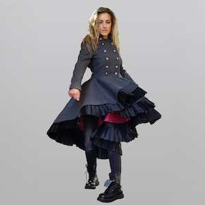 Victorian Coat, Gothic Coat, Ruffles Waistline Coat, Plus Size Coat, Winter Clothing, High Low Asymmetric Overcoat, Fantasy Coat, Redingote