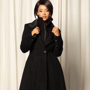 Black Wool Coat, Winter Long Coat, Floor Length Coat, Womens Clothing, Winter Warm Coat, Custom Size Coat, Plus Size Clothing, Gothic Coat