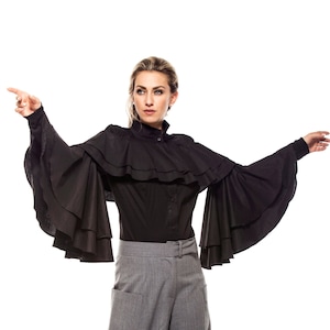 Hand Tailored Top, Victorian Blouse Woman, Witchy Bell Sleeves Top, Womens Clothing, Plus Size Clothing, Mid Century Modern, Adult Costume