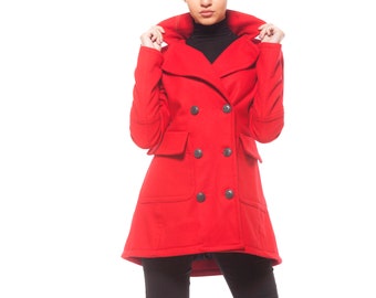 Women Fashion, Wool Coat, Red Coat Women, Plus Size Clothing, Winter Coat, Warm Coat, Button Coat,Women Overcoat,Short Red Coat,Elegant Coat
