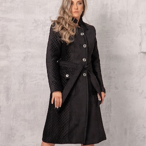 Double Breasted Coat, Women Wool Coat, Knee Length Elegant Coat, Coat With Pockets, Plus Size Clothing,Black Wool Coat,Velvet Coat For Women