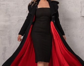 Long Wool Coat, Floor Length Coat, Victorian Coat, Black Maxi Coat, Wool Cashmere Overcoat, Custom Clothing, Womens Clothing,Winter Overcoat