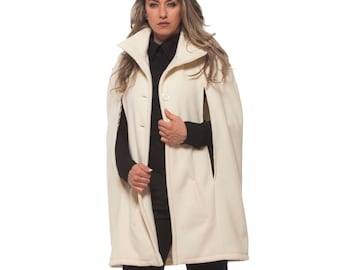 Cape Coat, Winter Style, Women Coat, Designer Poncho Coat, Plus Size Clothing, Wool Cape Coat in Ivory Color, Winter Poncho Coat, Elegant