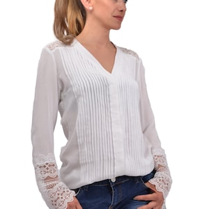 White Shirt, Lace Shirt, Women Shirt, Plus Size Clothing, Loose Shirt, Button Down Shirt, White Cotton Shirt, V Neck Shirt, Bohemian Shirt