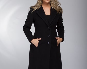 Elegant Black Coat, Gothic Clothing, Plus Size Coat, Women Fashion, Woman Winter Coat, Black Overcoat, Formal Coat, A-Line Midi Coat