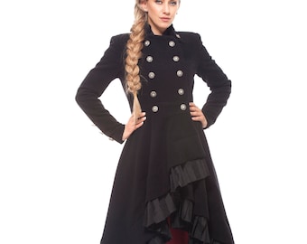 Princess Coat, Wool Coats Women, Maxi Goth Coat, Plus Size Coat, Long Wool Coat, Winter Coat Women, Cashmere Coat, Gothic Jacket, Black Coat