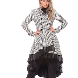 Winter Coat For Women, Grey Coat, Houndstooth Coat, Plus Size Coat, Asymmetric Coat, Women Overcoat, Faux Leather Coat, Fall Clothing