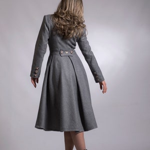 Wool Princess Coat, Fit and Flare Swing Coat, Custom Winter Dress Coat, Cashmere Coat in Light Gray, Double-Breasted Wool Tailored Overcoat