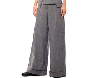 Palazzo Pants, Wide Leg Pants, Wool Pants, Plus Size Clothing, Loose Pants, Japanese Clothing, Grey Pants, Women Trousers, Long Pants