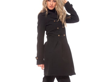 Caban pour femme, Manteau noir, Pardessus pour femme, Manteau d'hiver, Vêtements grande taille, Manteau boutonné, Veste noire pour femme, Manteau d'automne, Manteau gothique