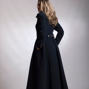 Long Wool Coat for Women, Dark Blue Maxi Cashmere Coat, Winter Floor Length Coat, Elegant Princess Wool Jacket, Victorian Gothic Fitted Coat