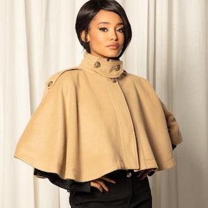 Wool Cape Coat, Womens Fall Style, Elbow Length Cape, Womens Jackets Coats, Winter Outerwear,Womens Clothing,Minimalist Poncho Coat