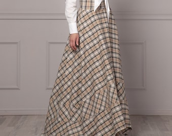 High Waisted Maxi Skirt, High Low Skirt, Tartan Skirt, Edwardian Skirt, Plaid Walking Skirt, Womens Clothing, Floor Length Skirt, Plus Size