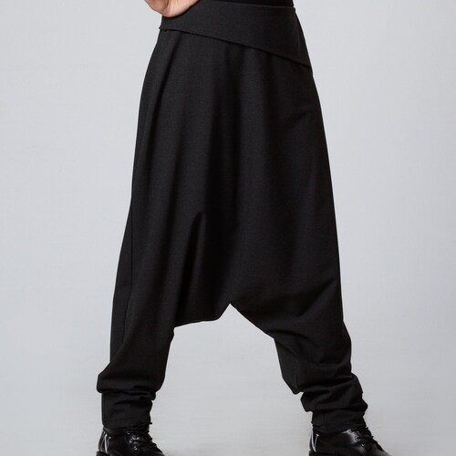 Harem Pants Women, Black Pants, Drop Crotch Pants, Baggy Pants, Low Crotch Pants, Wide Leg Pants, Tapered Pants, Women Trousers, Wool Pants