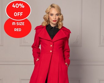 Coat XL, Red Wool Maxi Coat by Lady Suzette, Christmas Red
