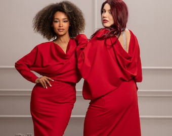 Wedding Guest Dress, High End Womenswear, Red Cocktail Dress, Womens Clothing, Summer Style, Elegant Formal Dress, Mother Of The Bride