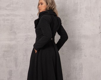Jackets And Coats, Black Maxi Coat, Long Wool Winter Coat, Custom Womens Clothing, Princess Gothic Coat, Fit and Flare Coat, Winter Style