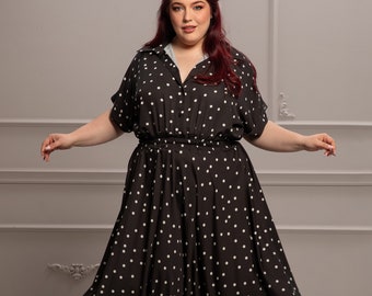 Plus Size Cocktail Dress, Wedding Guest Dress, Polka Dot Dress, Boho Womens Clothing, Mother Of The Bride, Formal Dress, Handmade Dress