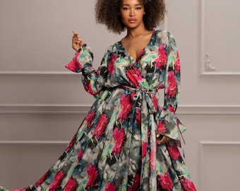 Robe à fleurs, Style estival, Robe d'invitée de mariage, Vêtements pour femmes, Robe longue grande taille, Robe longue portefeuille, Robe mère de la mariée/du marié