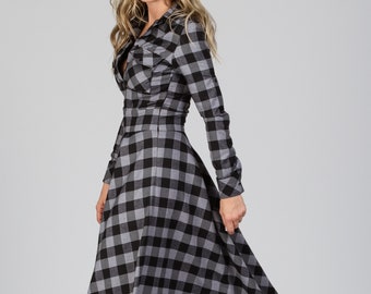 checkered dress with white shirt