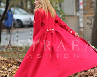 Cashmere Coat, Red Coat, Long Wool Coat, Women Coat, Winter Coat, Long Red Coat, Button Down Coat, Women Overcoat, Elegant Coat, Loose Coat