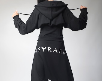Extravagant Sweatsuit Set - Drop Crotch Leggings Pants & Corset Latched Hoodie, 2 Piece Outift for Women, Lounge Hoodie Set, Edgy Clothing