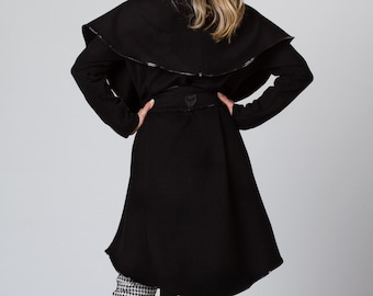 Black Wool Coat, Cashmere Winter Coat, Black Coat, Plus Size Clothing, Kimono Coat, Japanese Clothing, Gothic Coat, Boho Coat, Fleece Coat