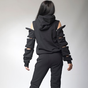 Conjunto cómodo de dos piezas con aberturas: leggings con cintura elástica y sudadera con capucha original, conjunto deportivo para estar en casa, traje de pantalón deportivo cálido de invierno.