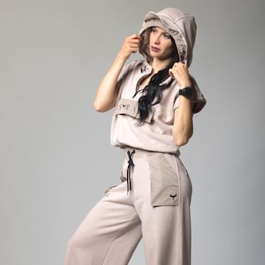 Hoodie met korte mouwen en broek met wijde pijpen Set, Tweedelige Set, Sweatsuit voor vrouwen, Lounge Wear Set, Vrouwen Trainingspak, Womens Pants Set