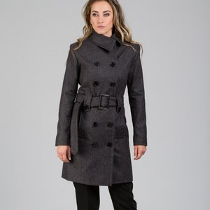 Wool Double Breasted Coat, Ladies Plus Size Clothing, High Collar Overcoat, Winter Elegant Woolen Jacket, Custom Made Belted Overcoat