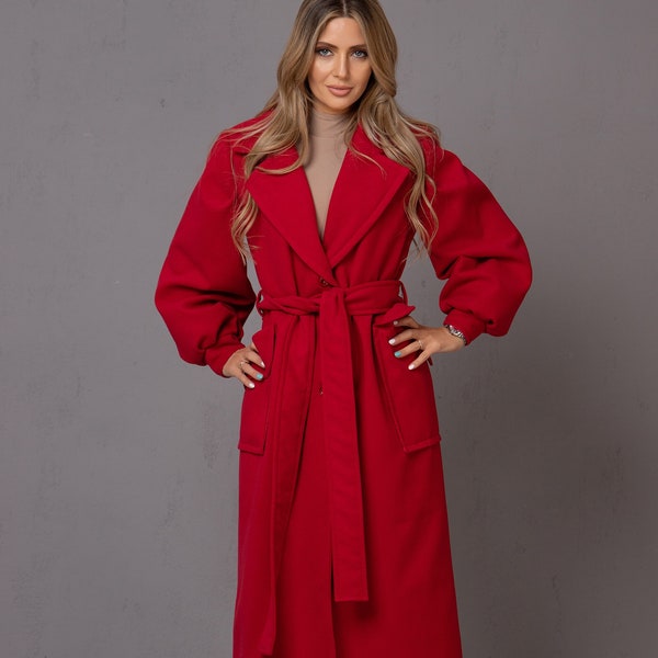 Full Length Red Wool Coat Etsy